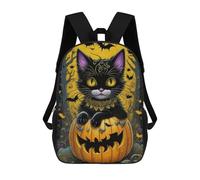 sinyumoney Halloween Cat with Jack-o'-Lantern Mochila Escolar Impresa En 3D Mochilas Informales Para Niños Mochila Escolar Impresa En 3D Para Niños De Primaria Y Secundaria 17inch