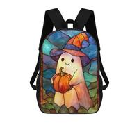 sinyumoney Halloween Ghost with Pumpkin Stained Glass Mochila Escolar Infantil Estampada Para Adultos Y Niños, Mochila De Viaje Para El Día A Día 17inch
