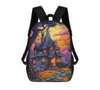 sinyumoney Halloween Haunted House -2 Mochila Escolar Infantil Impresa En 3D Para Niños, Mochila De Viaje De Alta Capacidad, Mochilas Para Libros De 17 Pulgadas Para Niños