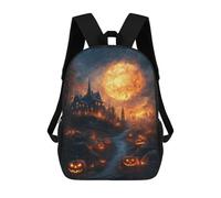 sinyumoney Halloween Haunted House with Jack-o'-Lanterns Mochila Infantil De 17 Pulgadas, Mochila Escolar Con Estampado 3D De Dibujos Animados Para Niños Y Adolescentes.