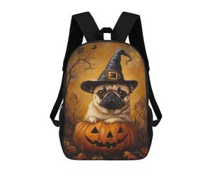 sinyumoney Halloween Pug in Witch Hat Mochila Escolar Para Secundaria, Mochila Informal Para Niñas Y Adolescentes 17inch