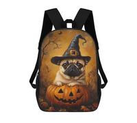 sinyumoney Halloween Pug in Witch Hat Mochilas Infantiles Mochila Escolar Impresa En 3D Para Niños Mochilas De Viaje Bolsas Para Libros Para Niños 17inch Mochila Escolar