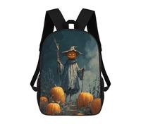 sinyumoney Halloween Pumpkin Scarecrow in A Field Mochila Escolar Para Niñas Y Niños, Mochilas De Gran Capacidad, Mochilas Ligeras Para Niños Y Estudiantes 17inch