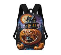 sinyumoney Halloween Pumpkin with Black Cat Mochila Escolar Secundaria Informal Para Viajes, Mochilas Para La Escuela Secundaria, Para Acampar, Aventuras Al Aire Libre Y Viajes Diarios 17inch