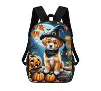 sinyumoney Halloween Puppy with Witch Hat Mochilas Infantiles Impresas En 3D De 17 Pulgadas. Mochila Escolar Informal Impresa En 3D Para Niños De Primaria Y Secundaria.
