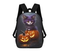 sinyumoney Halloween Purple Cat with Pumpkins Mochila Escolar, Bolso De Negocios, Bolso Para Portátil Resistente: Perfecto Para Viajes, Trabajo Y Uso Diario 17inch