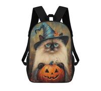 sinyumoney Halloween Witch Cat with Pumpkin 17inch Mochilas Escolares Impresas En 3D, Mochilas Escolares De Moda Para Niños De Primaria Y Secundaria