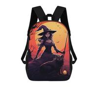 sinyumoney Halloween Witch with Black Cat -1 Mochila Escolar De Moda, Mochila Para Material Escolar, Mochila Impermeable Informal Para Acampar, Aventuras Al Aire Libre Y Viajes Diarios 17inch