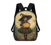 sinyumoney Halloween Witch with Jack-o'-Lantern Mochila Escolar Mochila De Día Mochila De Negocios Mochila Impermeable Para Libros Para Niños/Niñas/Adolescentes 17inch