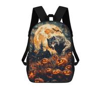 sinyumoney Halloween Wolf And Pumpkins Mochila Escolar Impresa En 3D Para Niños Y Niñas, Mochila Para Portátil Para Niños/estudiantes/adultos 17inch