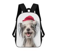 sinyumoney Happy Chinese Crested Dog with Santa Hat Mochilas Para Niños Mochila Escolar Mochila Escolar Impresa En 3D Para Niños Estudiantes De Primaria Y Secundaria 17inch
