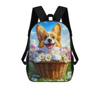 sinyumoney Happy Corgi in Flower Basket Mochila Escolar Infantil Impresa En 3D 17inch Mochilas De Moda Para Niños De Primaria Y Secundaria