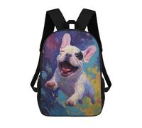 sinyumoney Happy French Bulldog Painting -2 Mochila Escolar Infantil De 17 Pulgadas, Impresa En 3D, Estilo Casual, Para Niños, Ideal Para Viajes, Como Mochila Escolar O Para Llevar Libros.
