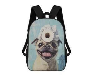 sinyumoney Happy Pug with Toilet Paper Hat Mochilas Escolares Para Ordenador, Ideales Para El Colegio/trabajo/viajes, Acampadas, Aventuras Al Aire Libre Y Viajes Diarios 17inch