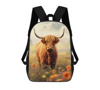 sinyumoney Highland Cow in Flower Field-2 Mochila Escolar Infantil De 17 Pulgadas Con Estampado 3D De Películas De Anime Para Niños, Mochila De Viaje, Mochila Escolar Infantil