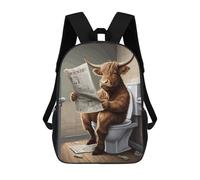 sinyumoney Highland Cow on The Toilet Mochila Infantil Para Niñas, Mochila Escolar 3D, Mochila Para Niños Pequeños, Mochila Informal De Día, Mochila Escolar De Moda 17inch