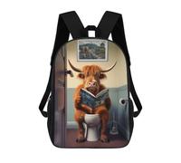 sinyumoney Highland Cow on The Toilet Mochila, Mochila Escolar Impresa En 3D, Bolsa Para El Almuerzo Escolar, Mochila De Viaje, Mochila Para Amigos, Mochila Escolar Para Niñas Y Niños 17inch
