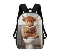 sinyumoney Highland Cow Reading on Toilet Mochila Infantil Para Niñas, Mochila Escolar 3D, Mochila Para Niños Pequeños, Mochila Informal De Día, Mochila Escolar De Moda 17inch