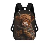 sinyumoney Highland Cow with Hot Coffee Mochila Escolar De Moda Para Estudiantes, Adecuada Para Niños Y Niñas, Mochila Informal Para Viajes Al Aire Libre, Esencial Para El Día A Día 17inch