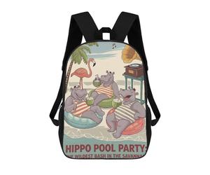 sinyumoney Hippo Pool Party in The Savannah Mochila Escolar Resistente Al Agua, Mochila De Viaje, Bolsa Para Computadora - Perfecta Para Viajes, Trabajo Y Uso Diario 17inch