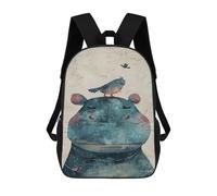 sinyumoney Hippopotamus with Bird on Head 17inch Mochilas Escolares Impresas En 3D, Mochilas Escolares De Moda Para Niños De Primaria Y Secundaria