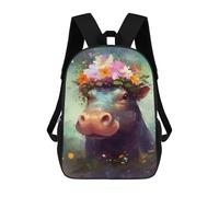 sinyumoney Hippopotamus with Flower Crown Mochila Mochila Informal Para El Día A Día, Para La Escuela, El Trabajo Y Los Viajes Para Hombres, Mujeres Y Adolescentes 17inch