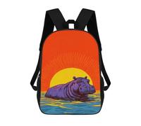 sinyumoney Hippos in Water Sunset Mochila Escolar Impresa En 3D 17inch Mochilas De Moda Para Niños, Mochilas Escolares Para Niños De Primaria Y Secundaria