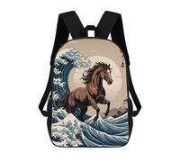 sinyumoney Horse Great Wave Mochila Escolar Para Niños, Mochila Escolar De Gran Capacidad Para Niños, Mochila Escolar 3D, Regalos Para Niños 17inch