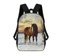 sinyumoney Horse in Winter Landscape Mochila Escolar Infantil Impresa En 3D, Mochila Informal De Moda Para Niños, Mochila De Viaje De Alta Capacidad Para Libros Para Niños 17inch
