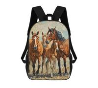 sinyumoney Horses Painting Family Portrait Mochila Infantil Para Niñas, Mochila Escolar 3D, Mochila Para Niños Pequeños, Mochila Informal De Día, Mochila Escolar De Moda 17inch