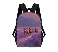 sinyumoney Horses Running in Lavender Field Mochila Infantil De 17 Pulgadas, Mochila Escolar Con Estampado 3D De Dibujos Animados Para Niños Y Adolescentes.