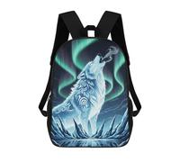 sinyumoney Howling Wolf Aurora Borealis Mochilas Para Niños Y Estudiantes, Mochilas Escolares Impresas En 3D, Mochilas Para Estudiantes De Primaria Y Secundaria, Mochilas Para Niños Y Niñas 17inch