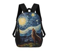 sinyumoney Howling Wolf Starry Night Mochila Escolar Impresa En 3D Para Niños, Mochila Escolar, Mochilas De Viaje, Bolso Informal De Moda Para Niños Y Estudiantes 17inch