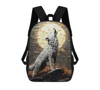 sinyumoney Howling Wolf Under Moonlight - Bold Impasto Artwork Mochila De Moda Para Papelería, Impermeable, Informal, Para Niños/niñas/adolescentes 17inch
