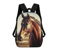 Sinyumoney Howling Wolf Under Pink Moon Art Mochila escolar para adolescentes, estampado en 3D, ajustable, con bolsillos a la moda, para niños, niñas, estudiantes y adolescentes, Imagen del caballo