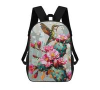 sinyumoney Hummingbird on Cactus with Pink Flowers Mochila Escolar Para El Trabajo, Negocios, Universidad, Escuela Para Hombres/mujeres 17inch