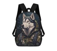 sinyumoney Husky Camo Jacket Mochila Escolar Infantil De 17 Pulgadas, Mochila Escolar Impresa En 3D Para Niños De Primaria Y Secundaria