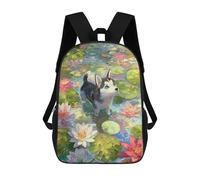 sinyumoney Husky Puppy in Lily Pond Painting Mochila Escolar Infantil Impresa En 3D 17inch Mochilas Escolares Para Niños, Estilo Casual Y Moderno, Mochilas De Viaje De Alta Capacidad