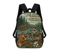 sinyumoney Illegal Lumberjacking Cartoon with Beaver And Raccoon Mochila De Moda Para Papelería, Impermeable, Informal, Para Niños/niñas/adolescentes 17inch