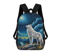sinyumoney Impresión 3D Arctic Wolf Starry Night Mochilas Escolares Para Niños De 17 Pulgadas, Mochilas Para Libros Para Niños, Mochila De Gran Capacidad, Mochila De Viaje, Mochilas De Uso Diario