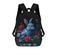 sinyumoney Impresión 3D Baroque Blue Rabbit in Floral Garden Mochilas Escolares Para Niños Mochilas Para Libros De Gran Capacidad Mochila De Viaje Mochilas De Día 17inch