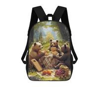 sinyumoney Impresión 3D Bears Picnic in The Woods Mochilas Escolares Para Niños Mochilas Para Libros De Gran Capacidad Mochila De Viaje Mochilas De Día 17inch