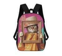 sinyumoney Impresión 3D Cat in Frame Vintage Style Mochilas Escolares Para Niños De 17 Pulgadas, Mochilas Para Libros Para Niños, Mochila De Gran Capacidad, Mochila De Viaje, Mochilas De Uso Diario