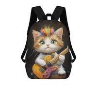 sinyumoney Impresión 3D Colorful Kitten Guitarist Mochilas Escolares Para Niños De 17 Pulgadas, Mochilas Para Libros Para Niños, Mochila De Gran Capacidad, Mochila De Viaje, Mochilas De Uso Diario