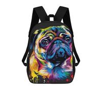 sinyumoney Impresión 3D Colorful Pug Art Print-4 Mochilas Escolares Para Niños De 17 Pulgadas, Mochilas Para Libros Para Niños, Mochila De Gran Capacidad, Mochila De Viaje, Mochilas De Uso Diario