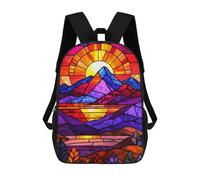 Sinyumoney Impresión 3D Gothic Skull And Rosas Mochilas Escolares Para Niños, Mochila De Viaje Grande Mochilas De Día, Stained Glass Sunset Mountains, 17"