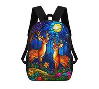 Sinyumoney Impresión 3D Gothic Skull And Rosas Mochilas Escolares Para Niños, Mochila De Viaje Grande Mochilas De Día, Stained Glass Deer, 17"