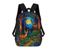 Sinyumoney Impresión 3D Gothic Skull And Rosas Mochilas Escolares Para Niños, Mochila De Viaje Grande Mochilas De Día, Stained Glass Forest, 17"