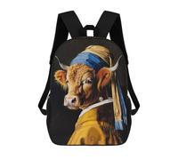 sinyumoney Impresión 3D Highland Cow Pearl Earring Mochilas Escolares Para Niños Mochilas Para Libros De Gran Capacidad Mochila De Viaje Mochilas De Día 17inch