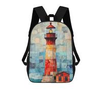 sinyumoney Impresión 3D Lighthouse Watercolor Art Patchwork Lighthouse at Sunset Mochilas Escolares Para Niños Mochilas Para Libros De Gran Capacidad Mochila De Viaje Mochilas De Día 17inch